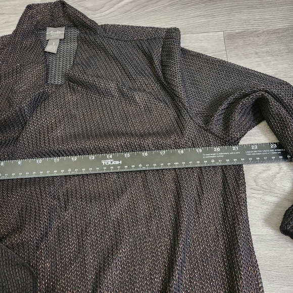 Chico's Black Metalic Copper Cardigan 1 Asymetrical‎ Waterfall Net Mesh Two Tone - Picture 5 of 10